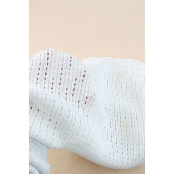 Azura Exchange  White Hollow-out Knitted Short Sleeve T Shirt - Picture 11 of 14